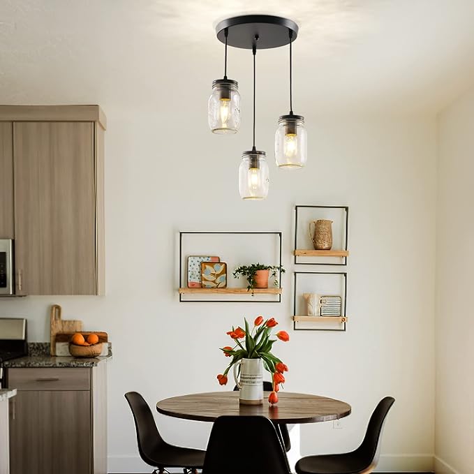 Mason Jar Light Fixtures, 3 Lights Farmhouse Mason Jar Pendant Light, Glass Jar - Image 2