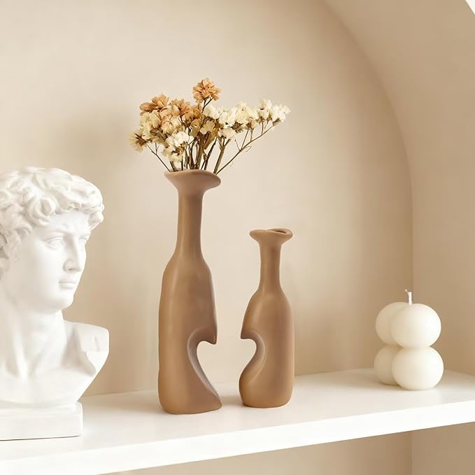 Heart Shaped Small Ceramic Vases Set of 2 Home Decor Boho Vase Modern Matte - Image 3