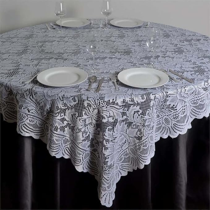 Efavormart 90" x 90" White Square Lace Table Overlay by efavormart