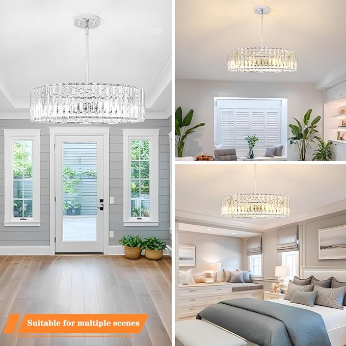 Modern Crystal Chandelier for Dining Room, 6 Light Chrome Semi Flush Mount - Image 5