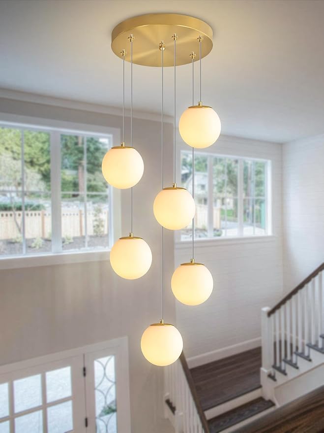 H 87in Globe Pendant Light 6-Lights Modern Hanging Chandelier - Image 5