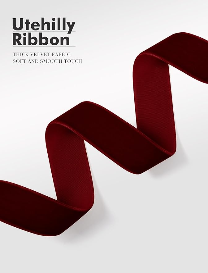 Burgundy Christmas Velvet Ribbon - Image 3