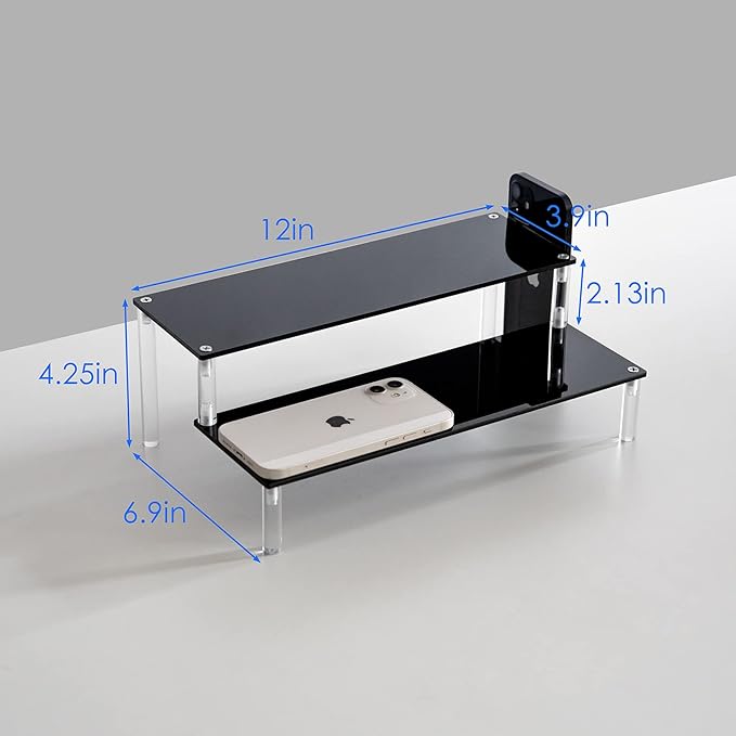 BYCY Acrylic Black 2-Tier Riser Display Shelf - Image 3