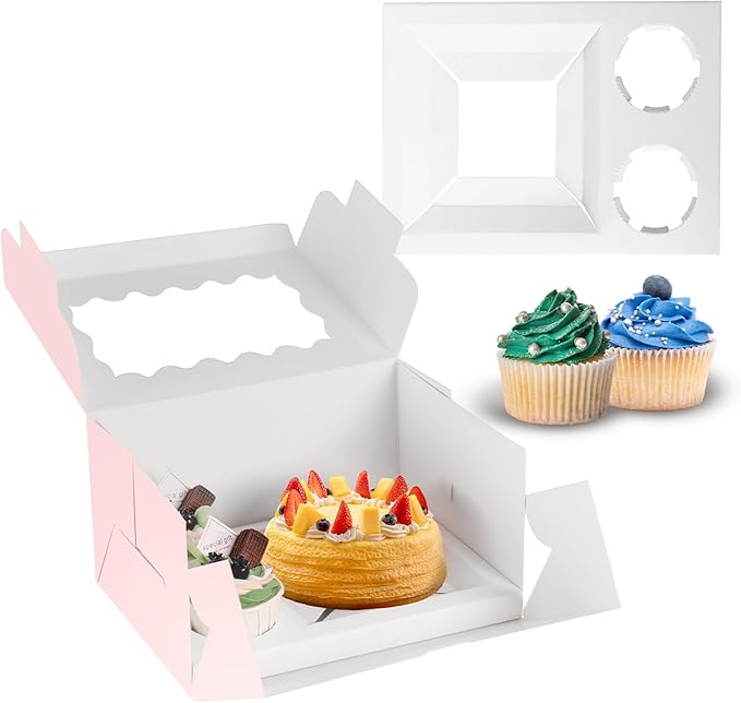 JCD 8Pcs Pink Cake Cupcake Combo Boxes Clear Lid by JCD