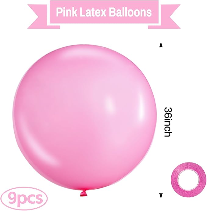 KAWKALSH Pink Balloons 9pcs 36 Inch Extra Large Big Jumbo Giant Matte Pink - Image 2