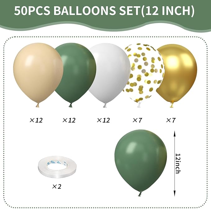 Sage Green Gold Balloons - Image 2