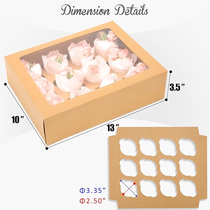 12 Cupcake Containers 12-Packs Brown Cupcake Box Cupcakes Carrier, 12 Cupcake - Image 7