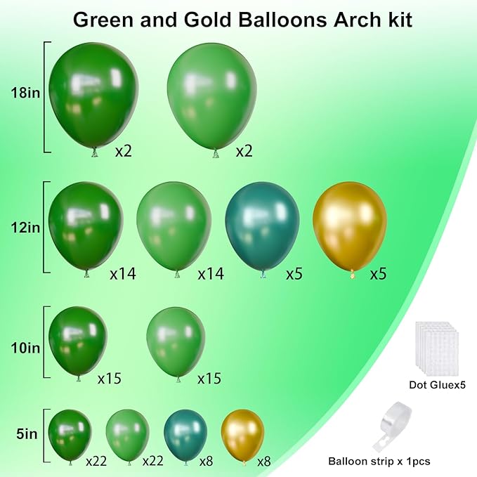 Green and Gold Balloons Garland Arch Kit, St. Patrick's Day, Baby Shower - Image 2