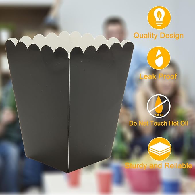 CertBuy 200 Pcs Black Popcorn Boxes, Paper Popcorn Bags, Cardboard Popcorn - Image 4