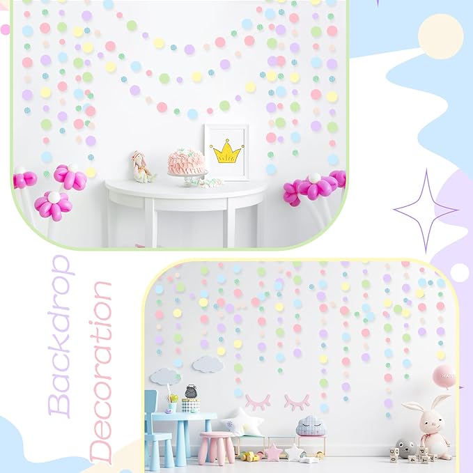 Outus 10 Pieces Colorful Dots Paper Garland Round Glitter Garland Hanging - Image 5