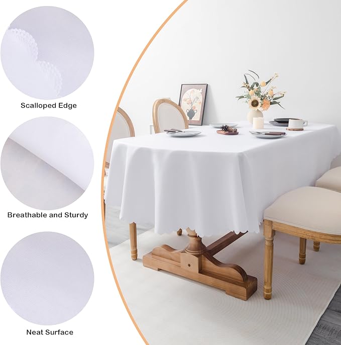 Oval White Tablecloth 60 x 84 Inch Polyester Fabric Washable Table Cloth - Image 4