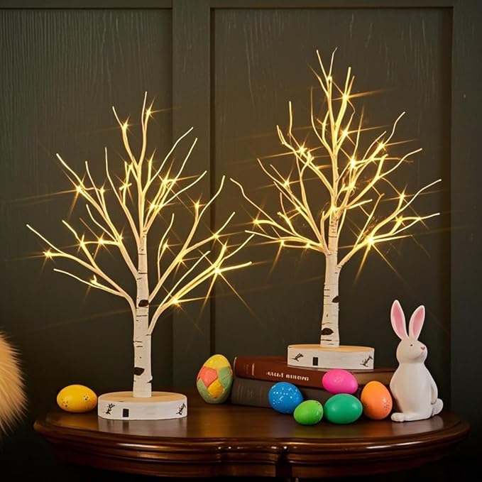 LITBLOOM 2 Sets Lighted Tabletop Birch Tree - Image 6