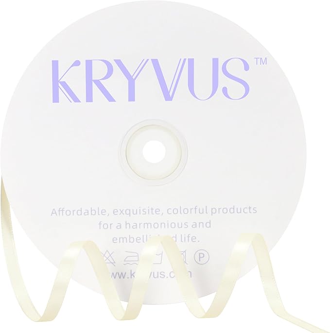 Beige Satin Ribbon 1/4 inch X Continuous 100 Yards, Single Face Polyester by Kryvusribbon