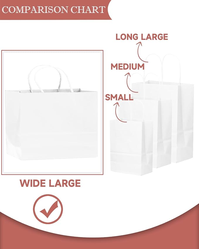 qiqee 50-Packs White Paper Gift Bags - Image 4