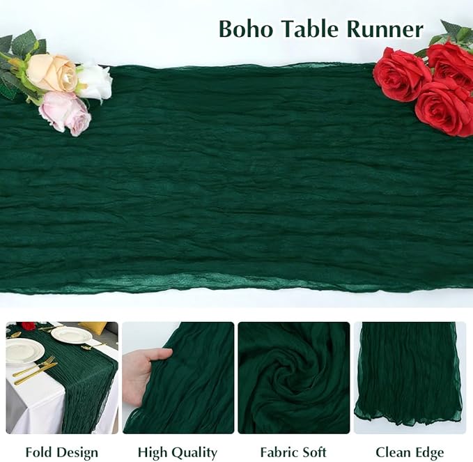 10 Pack Blackish Green Cheesecloth Table Runner -21*120Inch Long Boho Wedding - Image 3