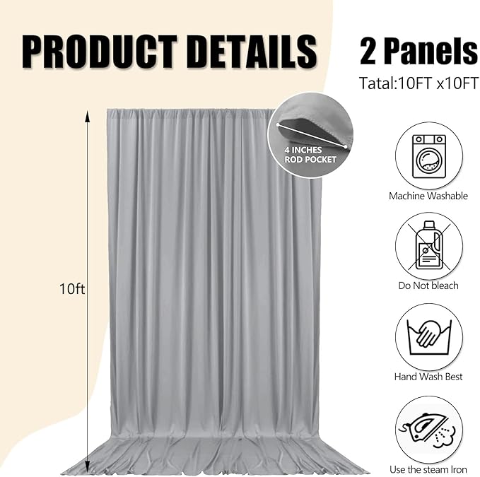10ft x 10ft Dark Grey Backdrop Curtains - Image 2