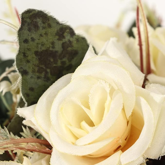 LESING Artificial Rose with Vase, Fake Silk Flowers Bouquets in Vase Table - Image 3