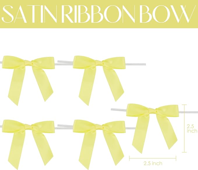 AIMUDI Yellow Bows 2.5" Satin Bows - Image 2
