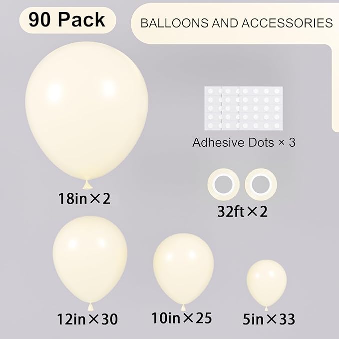 90pack Ivory Balloons Different Size 18/12/10/5 Inch Ivory White Balloon - Image 3