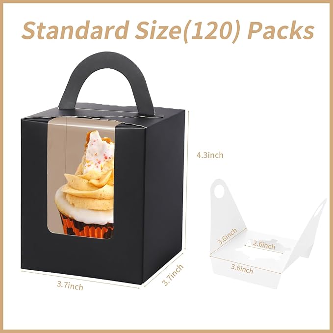 JCD Black Cupcake Boxes Individual 120 Packs Cupcake Holders Disposable Single - Image 2