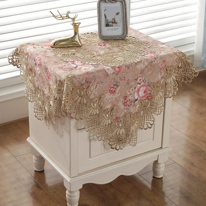 vctops Damask Lace Patchwork Tablecloth Luxury Square Small Table Cover Elegant by vctops