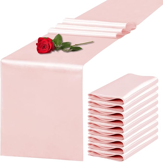 10 Pack Satin Table Runner 12 x 108 Inch Long Rose Gold Silk Table Runner by Unknown