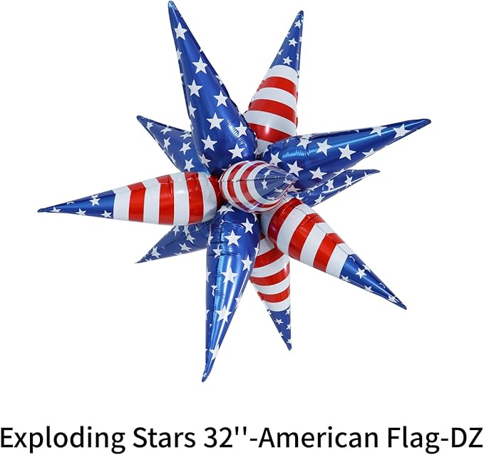 3pcs 26inch 3D July Fourth Explosion Star foil balloon, American Flag theme - Image 2