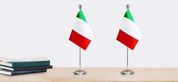 Italy Italian Deluxe Desk Flag Set Small Mini Miniature Italy Italian Table - Image 6