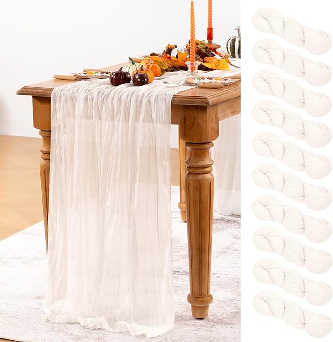 Ivory White Cheesecloth Table Runner 10 Pack Fall Table Runners Boho Gauze 120 by DeZerlor