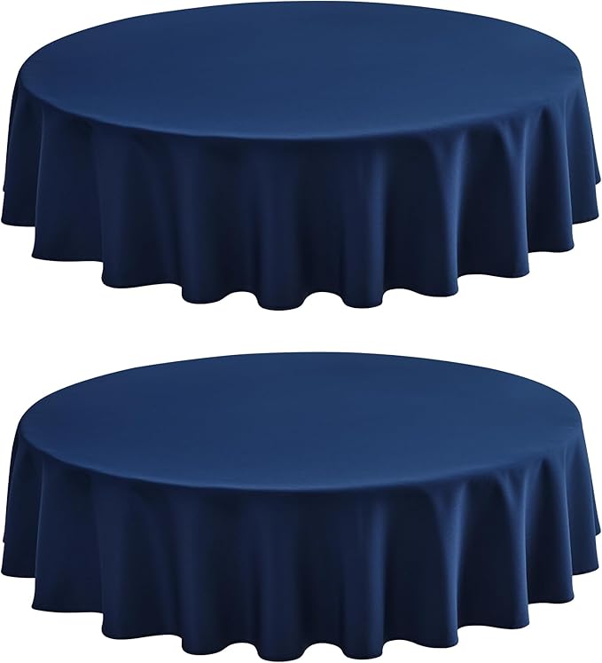 2 Pack Round Table Cloth 60 Inch Navy Tablecloth Washable Polyester Solid by mylacerhome