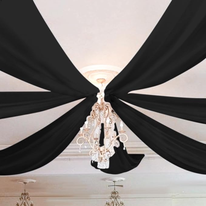 6 Panels Black Ceiling Drapes 5ftx10ft Wedding Chiffon Fabric Arch Draping by fani