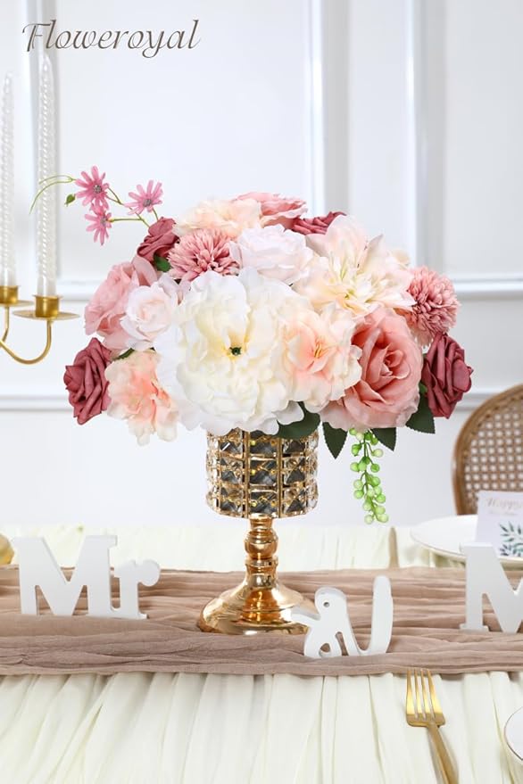 Floweroyal Artificial Flowers Combo Pink Flowers Mix Silk Flowers Dahlia Roses - Image 3
