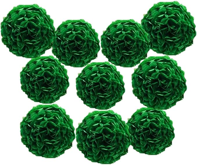 10pcs 8in 10in Dark Green Paper Pom Poms Tissue Flower Hanging Balls by Yangeey