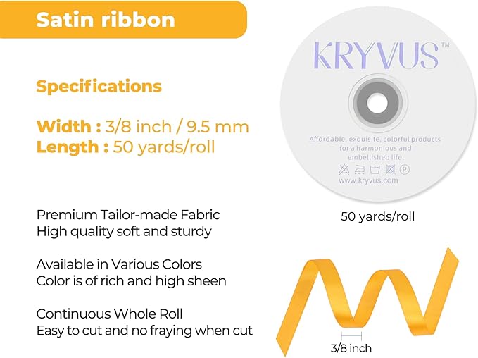 Yellow Satin Ribbon 3/8 inch X Continuous 50 Yards, Single Face Polyester - Image 3