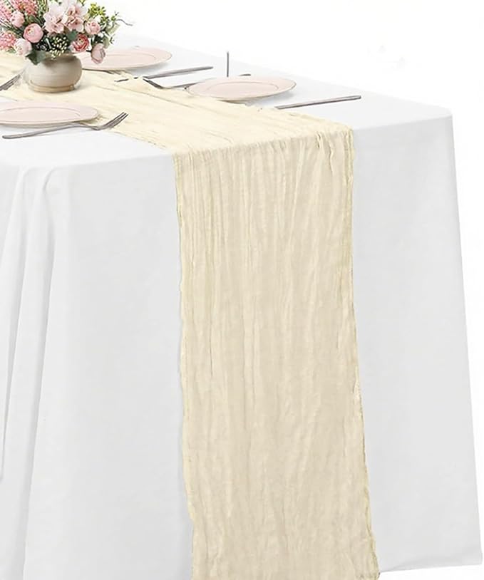 Beige Cheesecloth Table Runner -21*120Inch Long Boho Wedding Table Decor by MIRRASMIRROR