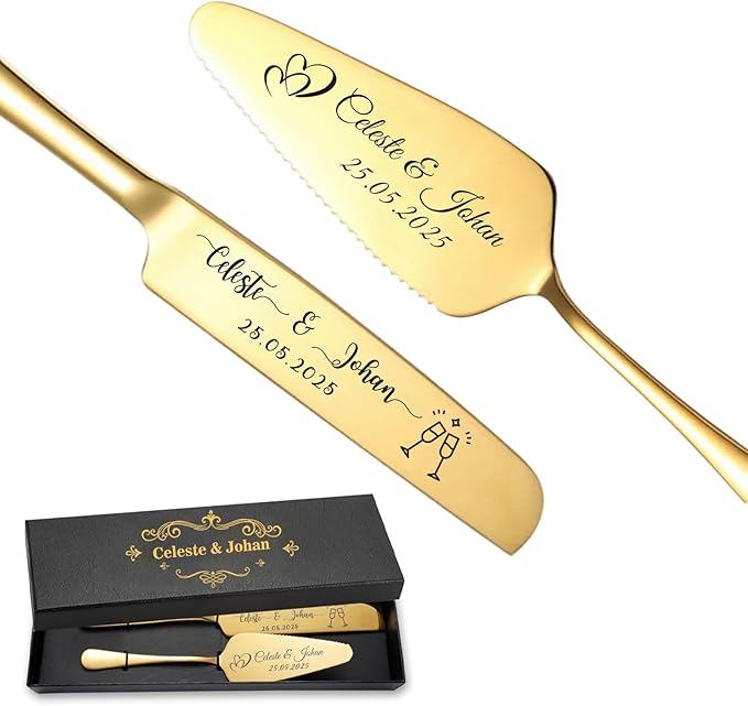Personalized Wedding Cake Knife and Server Set Stainless Steel Cake Cutter by SEKECHIKU