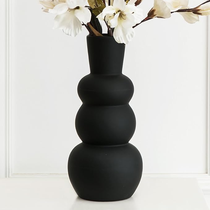 Black Vase, Modern Ceramic Vase, Minimalist Home Fresh Flowers, Dried Flowers by Tenforie