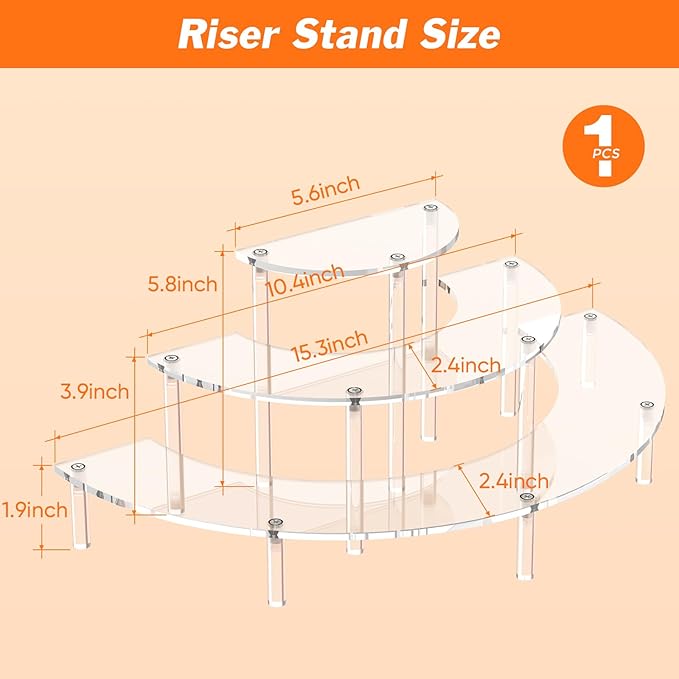 3 Tier Acrylic Display Risers, Half Moon Cupcake Stand, Dessert Stand - Image 2