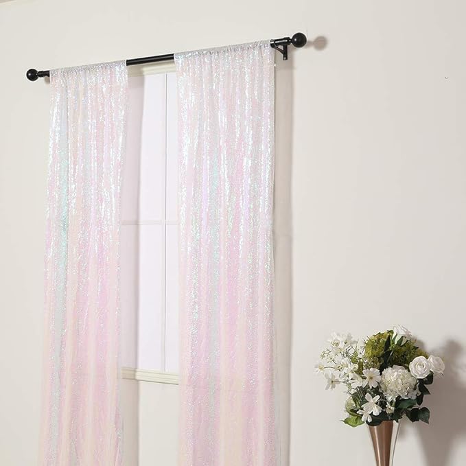 Juya Delight White Iridescent Backdrop Curtain, Sequin Photography Backdrop - Image 8
