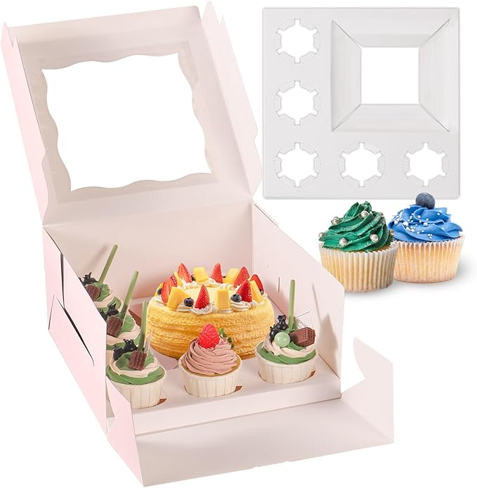 JCD 8 Packs Pink Bento Cake and Cupcake Box 1+5 Bento Box by JCD