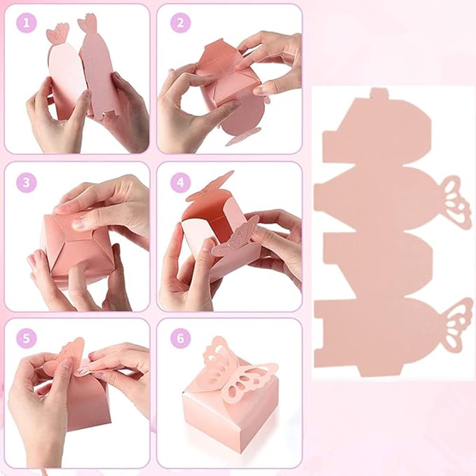 KUPOO 50PCS Small Pink Butterfly Favor Boxes Girl Baby Shower Candy Box Small - Image 3