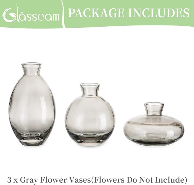 Bud Vases 3Pcs/Set Small Vases Handmade Cute Gray Small Vases - Image 8