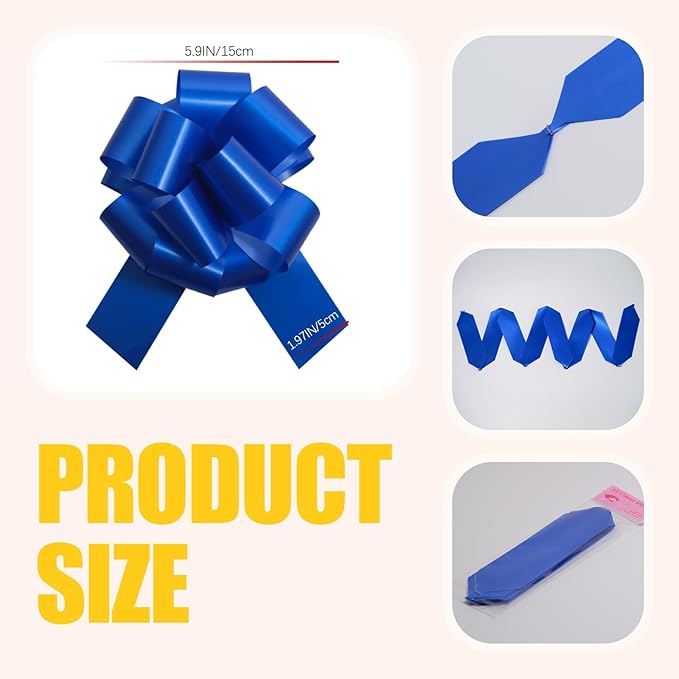 12 PCS 6 Inch Blue Pull Bows - Image 2