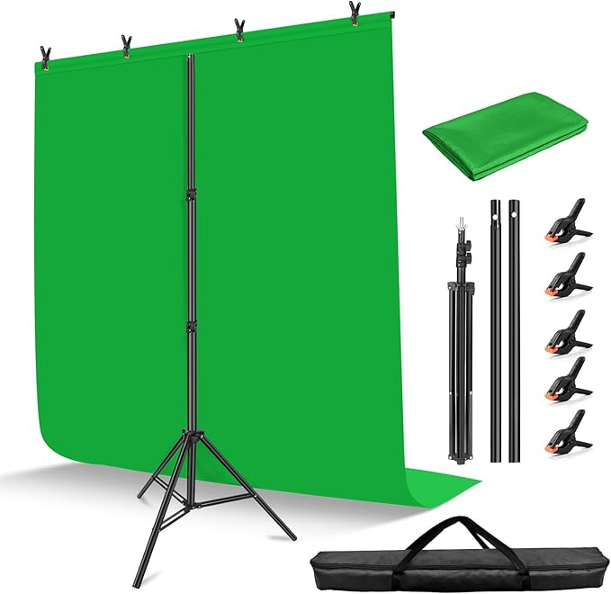 HEMMOTOP 7x5 ft Green Screen Stand Kit, 6.5x5 ft Green Screen Backdrop by Hemmotop