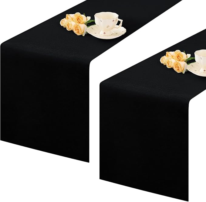 2 Pack Black Small Short Table Runner 12 x 24 Inch Solid Color Runners Coffee by mylacerhome