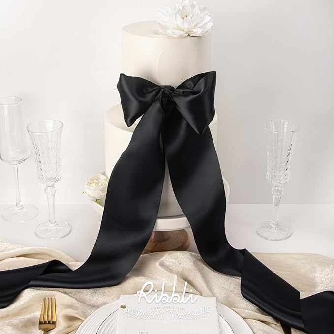 Ribbli Black Satin Ribbon 4 Inch Wide Black Ribbon - Image 3