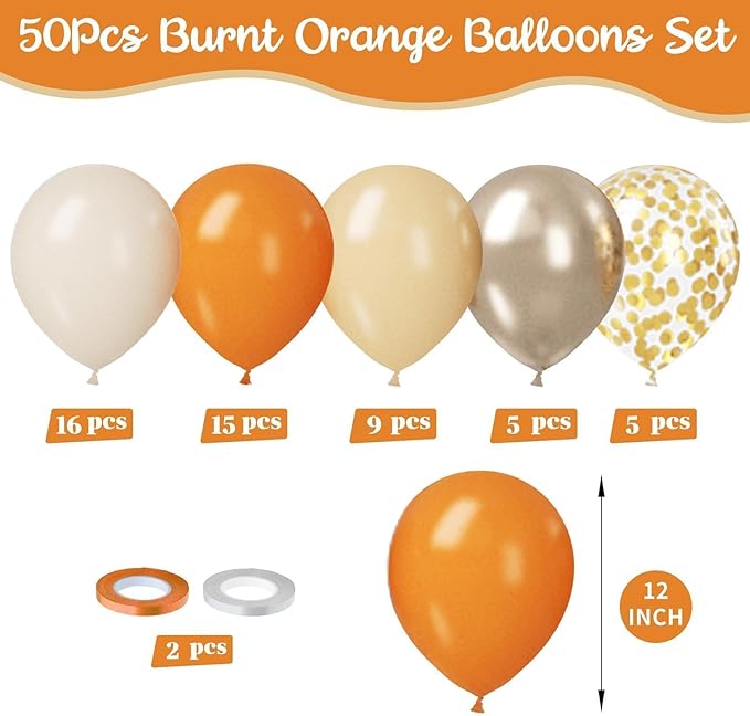 Paready Burnt Orange Balloons Set, 12 Inch Metallic Confetti Gold Sand White - Image 2