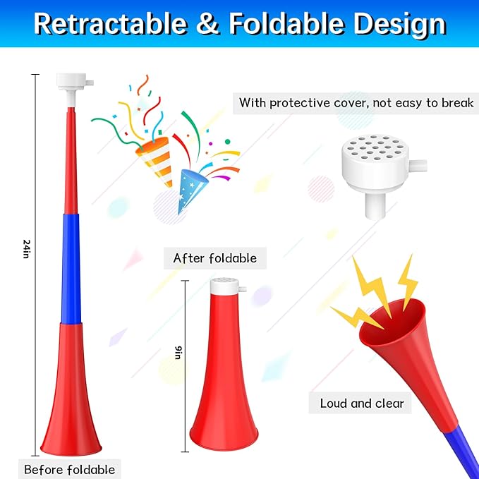 Collapsible Stadium Horn Noise Maker 24 Inch Vuvuzela Plastic Trumpet Horn Blow - Image 2