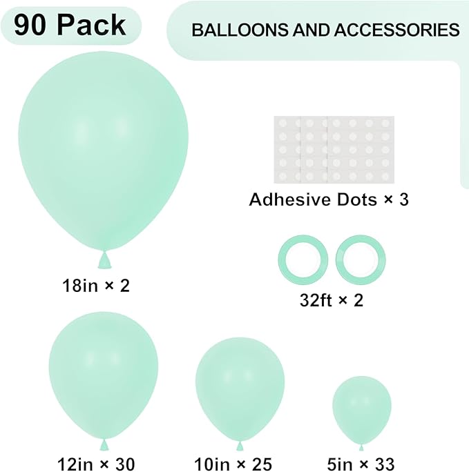 90pack Mint Green Balloons Different Size 18/12/10/5 Inch Pastel Green Balloon - Image 2