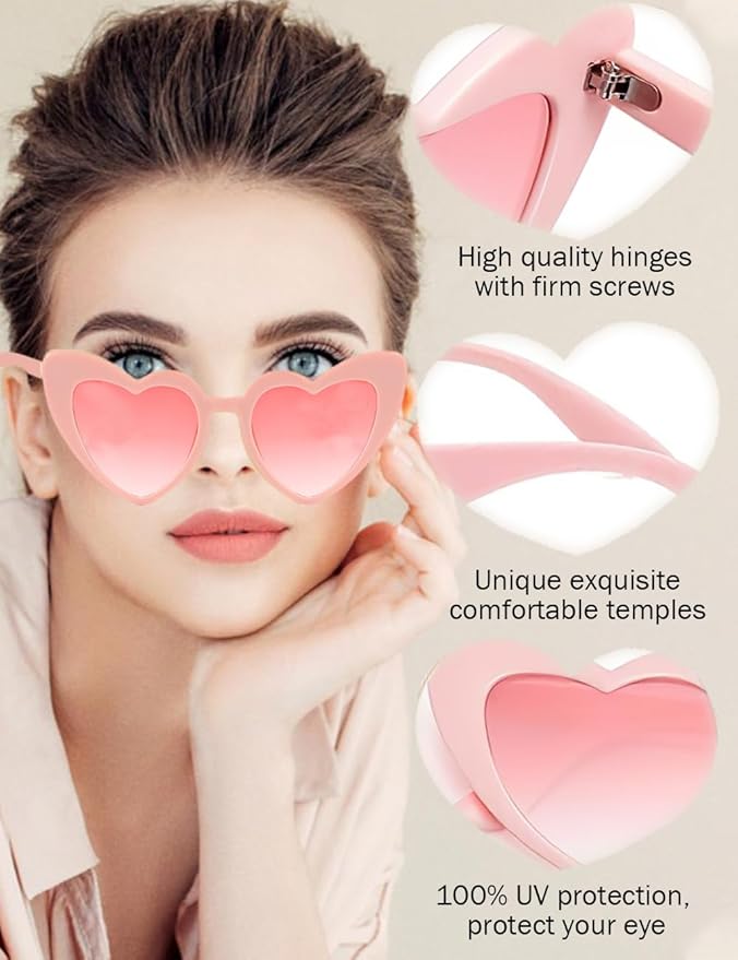 8 Pack Heart Sunglasses Vintage Cat Eye Heart Glasses Retro Bachelorette Bride - Image 3